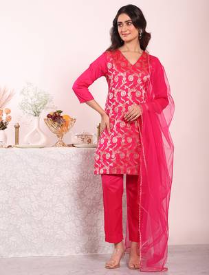 Pink color poly silk smart partywear kurta set 4