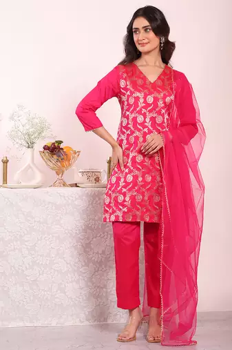 Pink color poly silk smart partywear kurta set