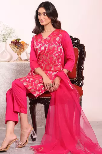 Pink color poly silk smart partywear kurta set