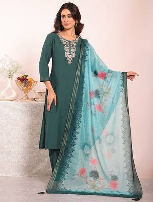 Teal color poly silk smart partywear kurta set 1