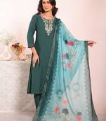 Teal color poly silk fabric smart ethnic partywear kurta set