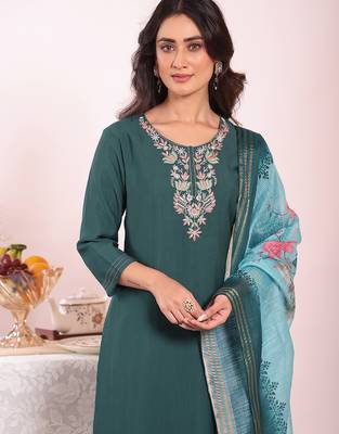 Teal color poly silk smart partywear kurta set 3