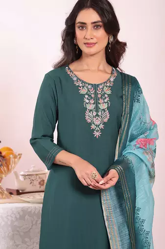 Teal color poly silk smart partywear kurta set