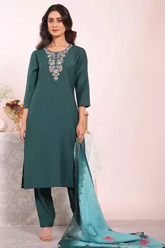 Teal color poly silk smart partywear kurta set