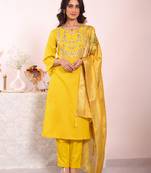 Yellow color poly silk fabric smart ethnic partywear kurta set