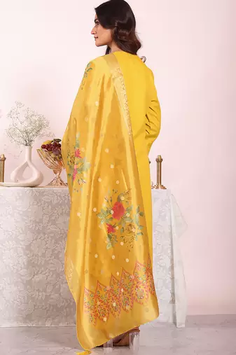 Yellow color poly silk smart partywear kurta set