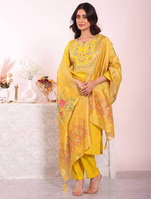Yellow color poly silk smart partywear kurta set 4
