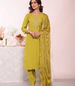 Green color poly silk fabric smart ethnic partywear kurta set