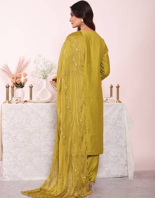 Green color poly silk smart partywear kurta set 2