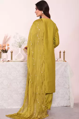 Green color poly silk smart partywear kurta set