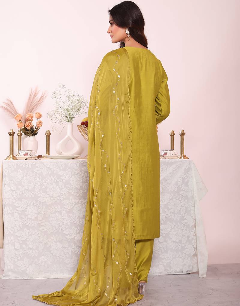 Green color poly silk fabric smart ethnic partywear kurta set