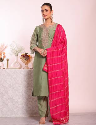 Grey color poly silk smart partywear kurta set 1