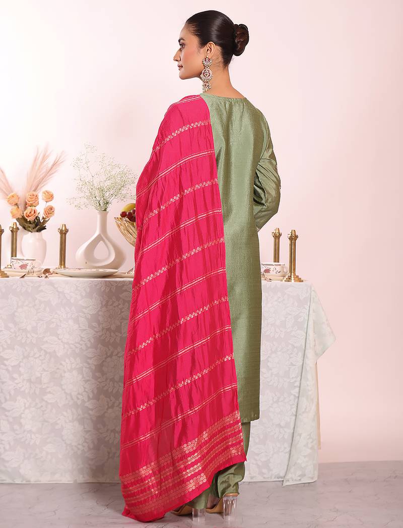 Grey color poly silk fabric smart ethnic partywear kurta set