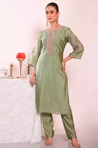 Grey color poly silk smart partywear kurta set