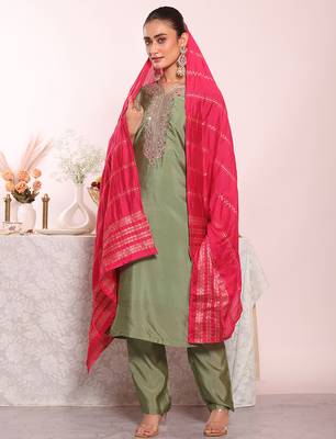 Grey color poly silk smart partywear kurta set 5