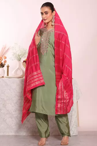 Grey color poly silk smart partywear kurta set