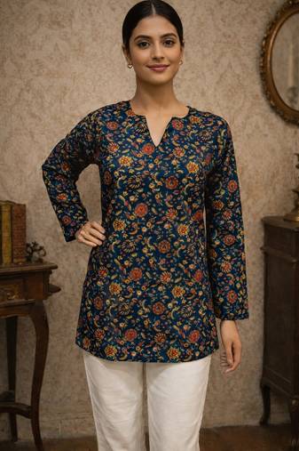 Blue color designer digital printed formal rich looks kurta for girls
