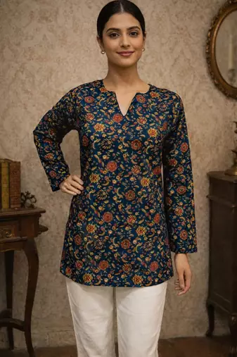 Blue color designer digital printed formal rich looks kurta for girls