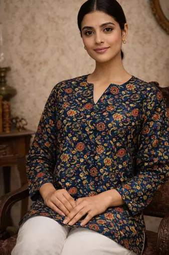 Blue color digital printed formal rich looks kurta for girls
