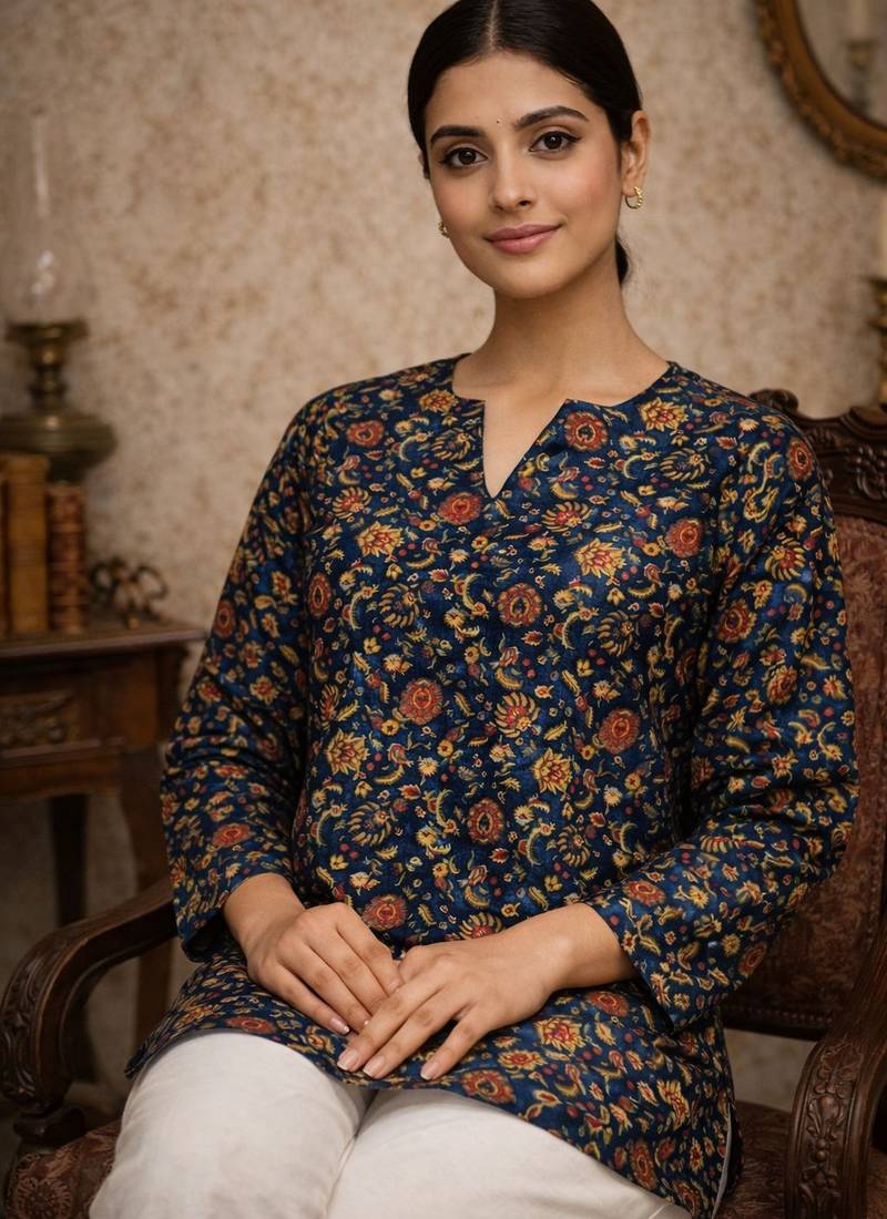 Blue color designer digital printed formal rich looks kurta for girls