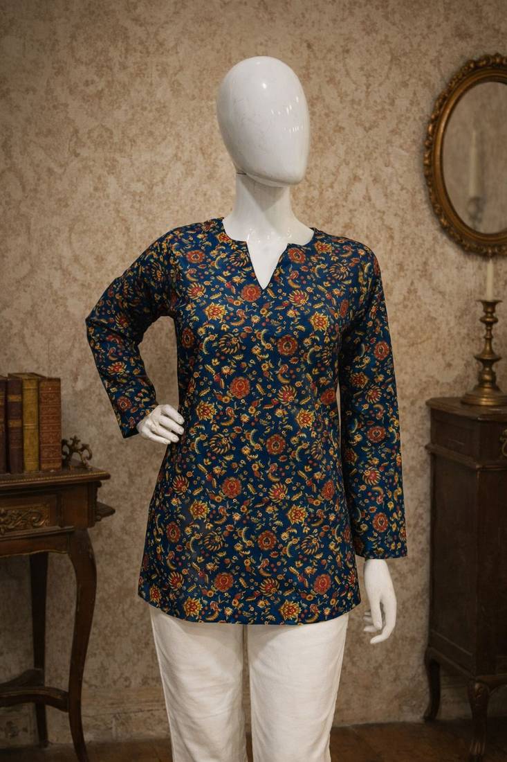 Blue color designer digital printed formal rich looks kurta for girls