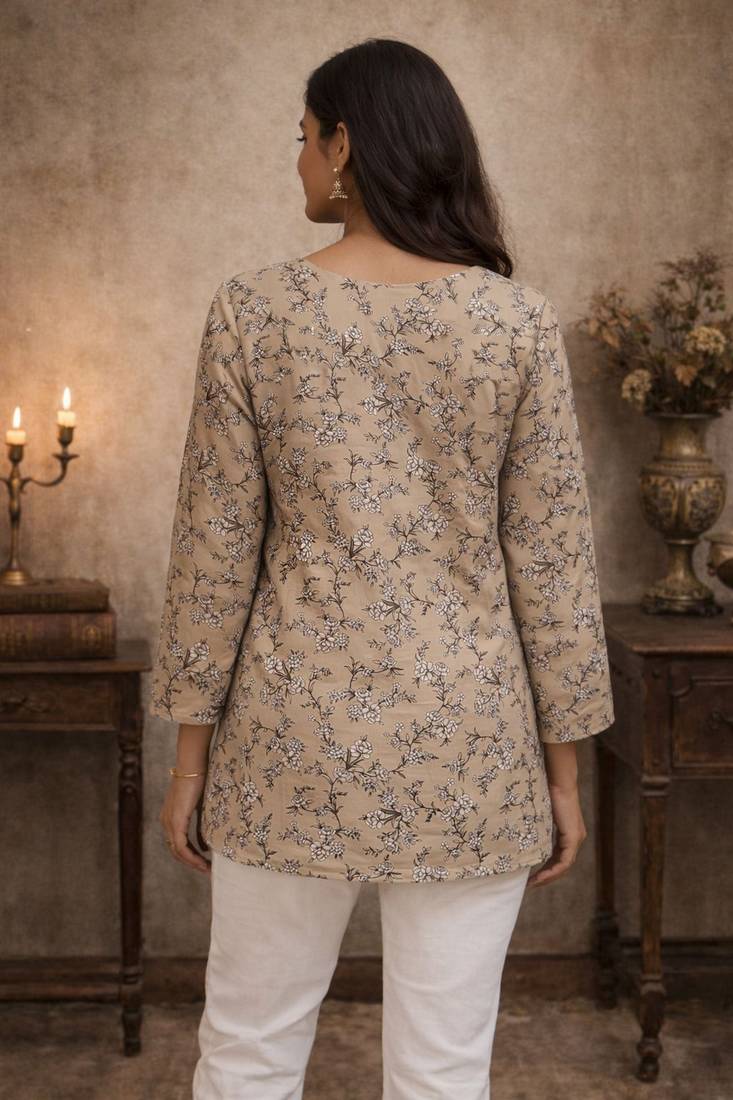 Beige color designer digital printed formal rich looks kurta for girls