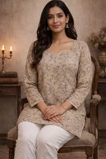 Beige color digital printed formal rich looks kurta for girls