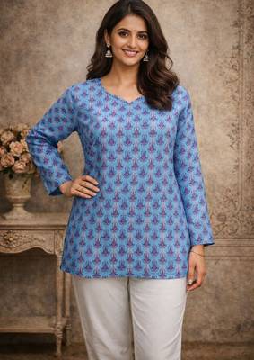 Blue color digital printed formal rich looks kurta for girls 1