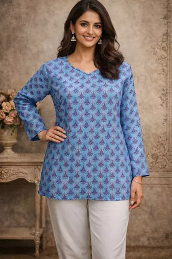 Blue color designer digital printed formal rich looks kurta for girls