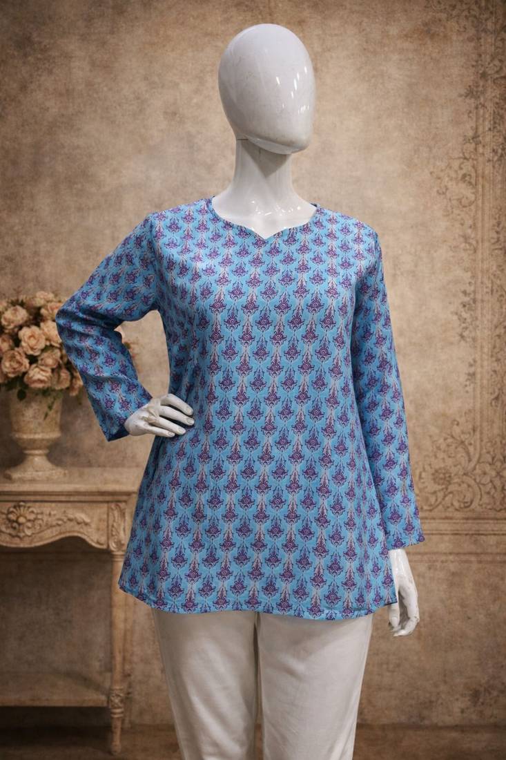 Blue color designer digital printed formal rich looks kurta for girls
