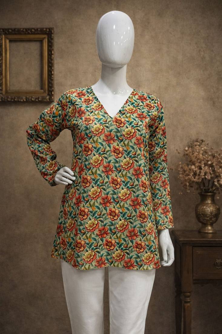 Peach color designer digital printed formal rich looks kurta for girls