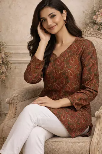 Brown color digital printed formal rich looks kurta for girls