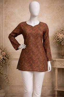 Brown color digital printed formal rich looks kurta for girls 4