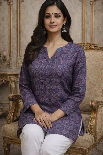Purple color digital printed formal rich looks kurta for girls