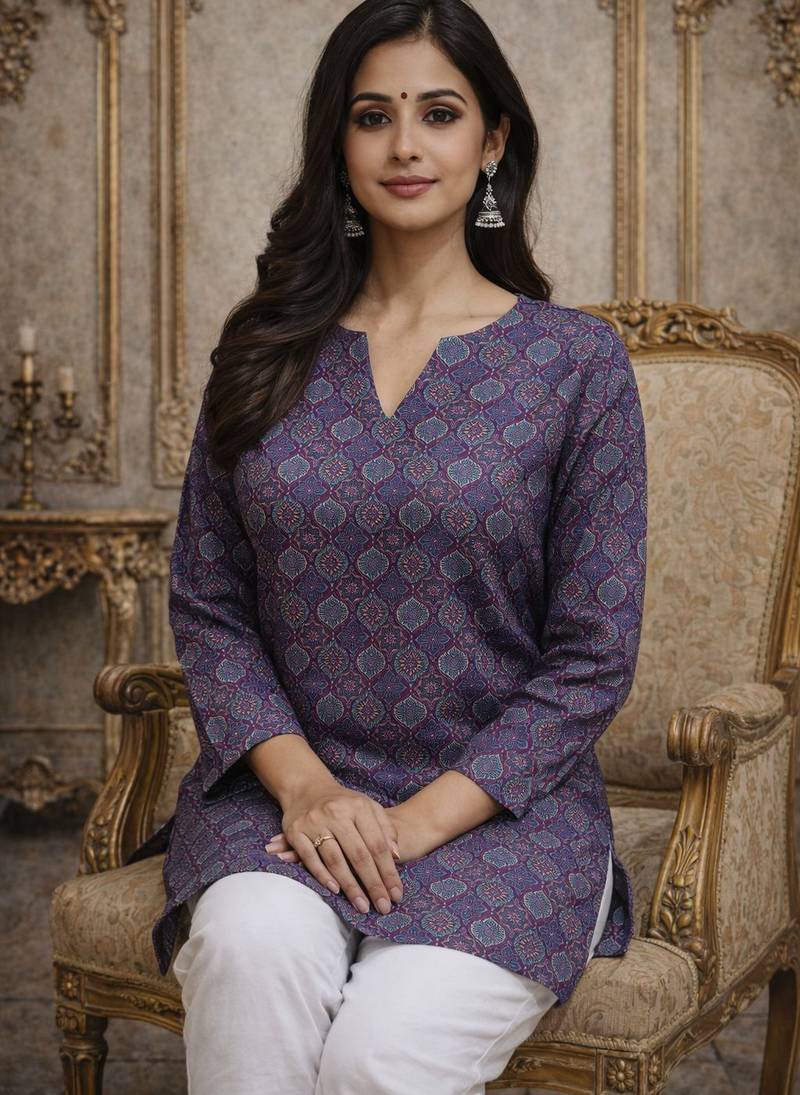 Purple color designer digital printed formal rich looks kurta for girls