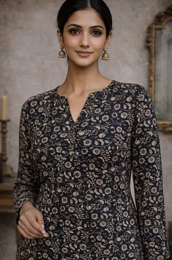 Black color digital printed formal rich looks kurta for girls