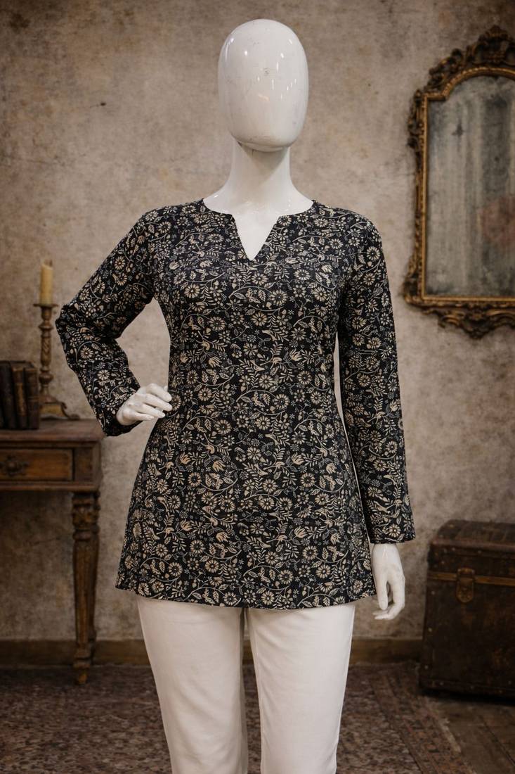 Black color designer digital printed formal rich looks kurta for girls