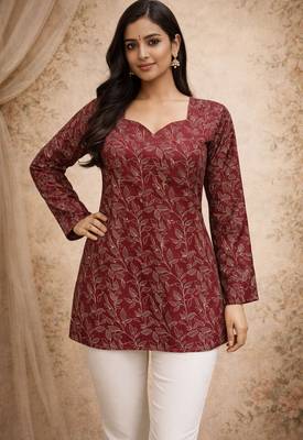 Maroon color digital printed formal rich looks kurta for girls 1
