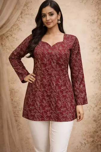 Maroon color designer digital printed formal rich looks kurta for girls