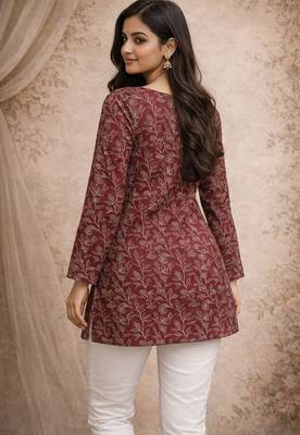 Maroon color digital printed formal rich looks kurta for girls 2