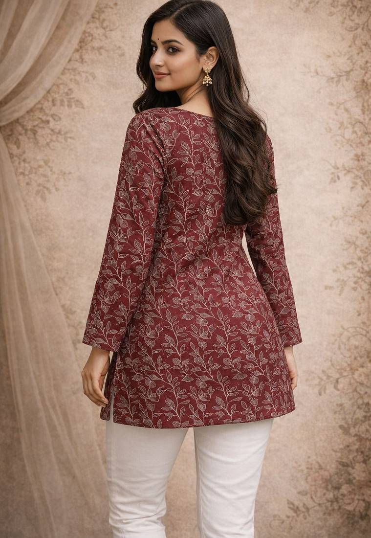 Maroon color designer digital printed formal rich looks kurta for girls