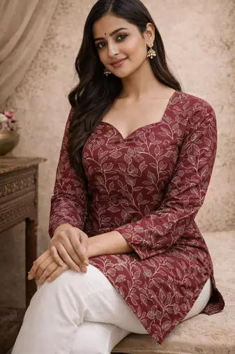 Maroon color digital printed formal rich looks kurta for girls
