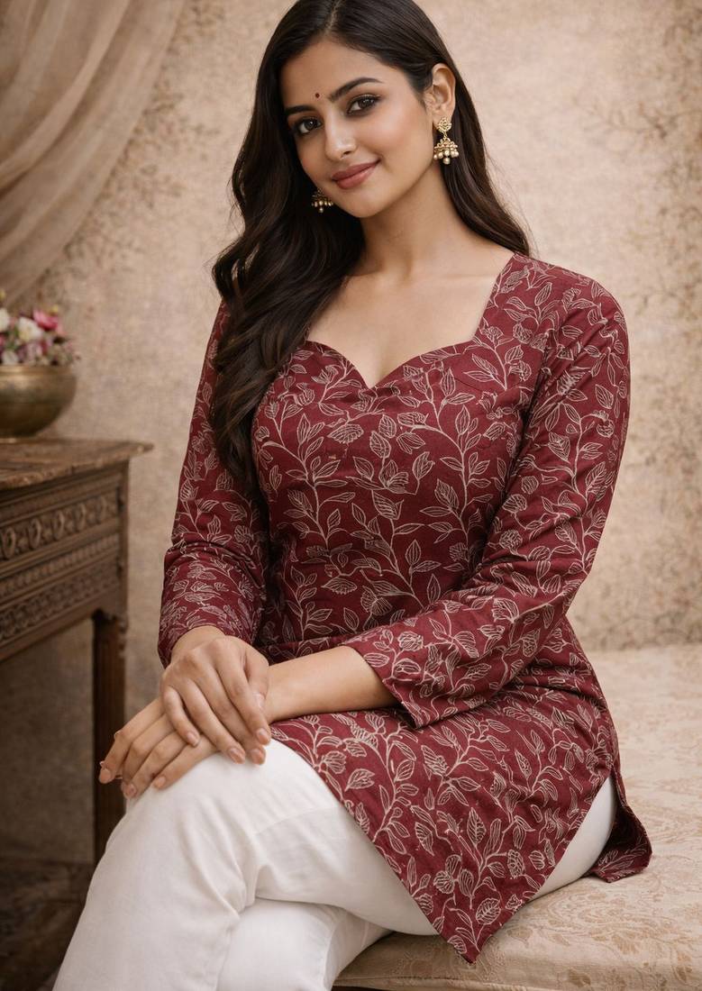 Maroon color designer digital printed formal rich looks kurta for girls