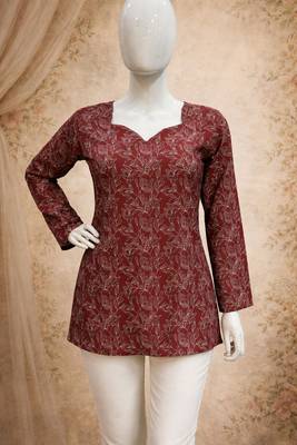 Maroon color digital printed formal rich looks kurta for girls 4