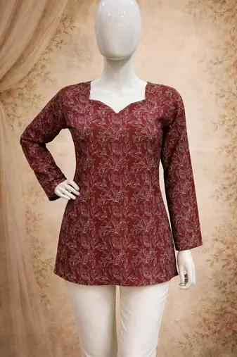 Maroon color digital printed formal rich looks kurta for girls