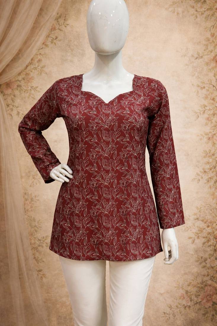 Maroon color designer digital printed formal rich looks kurta for girls