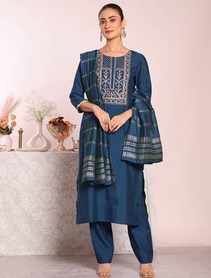 Teal color beautful poly silk stylish partywear attire for girls 1