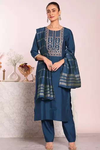 Teal color beautful poly silk fabric stylish partywear attire for girls