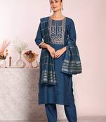 Teal color beautful poly silk fabric stylish partywear attire for girls