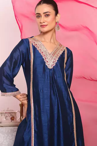 Blue color beautful poly silk stylish partywear attire for girls
